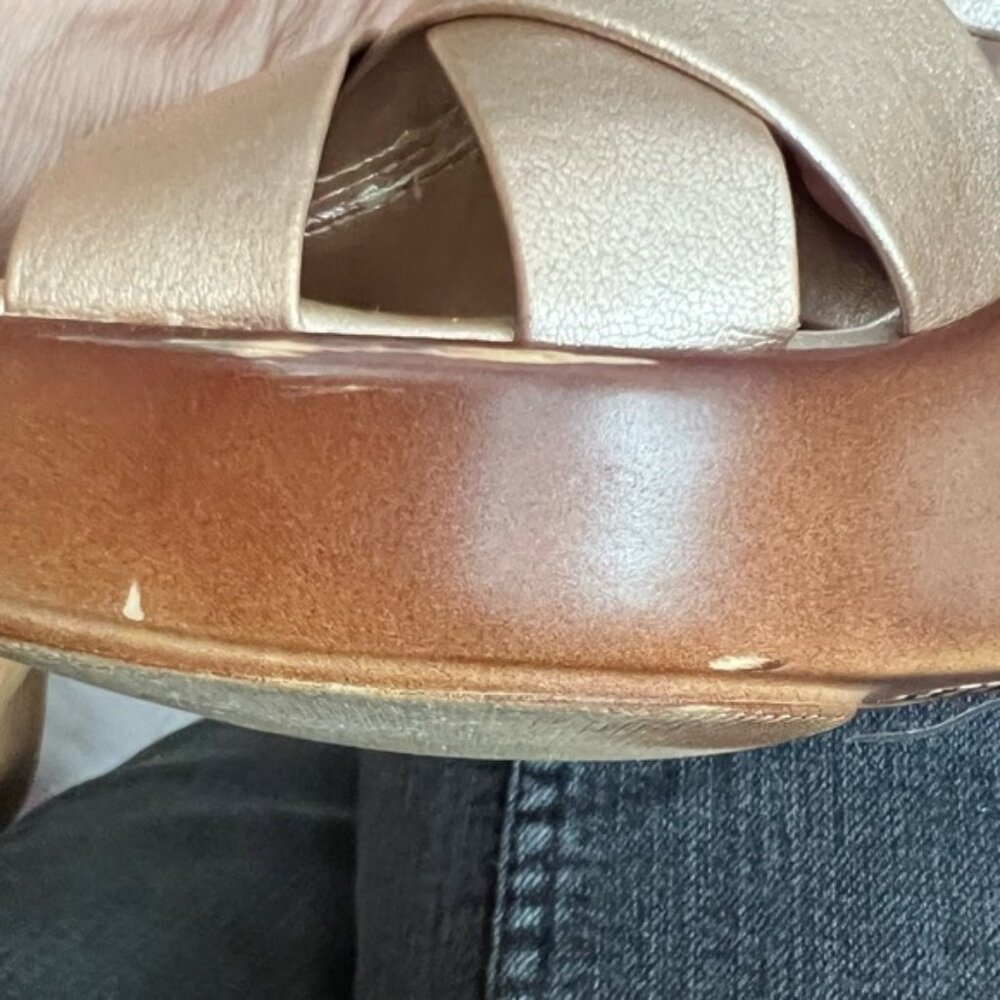 ITALIAN SHOEMAKERS 3” Gold Crystal Dress Leather Kitten Heels Wedge Sandals 8.5 - Picture 8 of 9